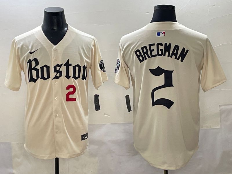 Men 2025 Boston Red Sox 2 Bregman Cream Five generations Joint Name Nike MLB Jersey style 6